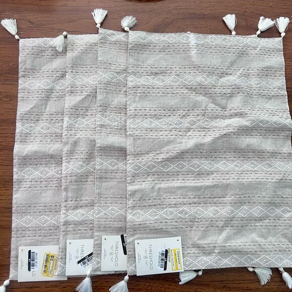 Threshold Other - Set Of 4 Threshold Embroidered Cotton Linen Placemats With Tassels